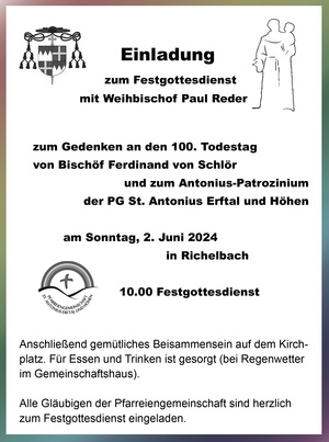 Flyer Gedenkgottestdienst für Bischöf Ferdinand von Schlör