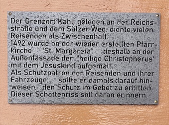 Schattenriss des Hl. Christopherus an der Pfarrkirche St. Margareta Kahl Schattenriss des Hl. Christopherus an der Pfarrkirche St. Margareta Kahl